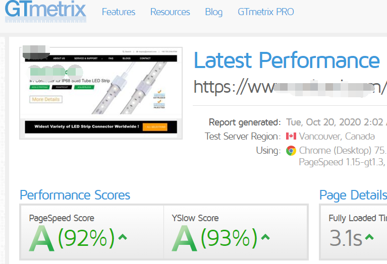 GTmetrix评分对比，优化之后