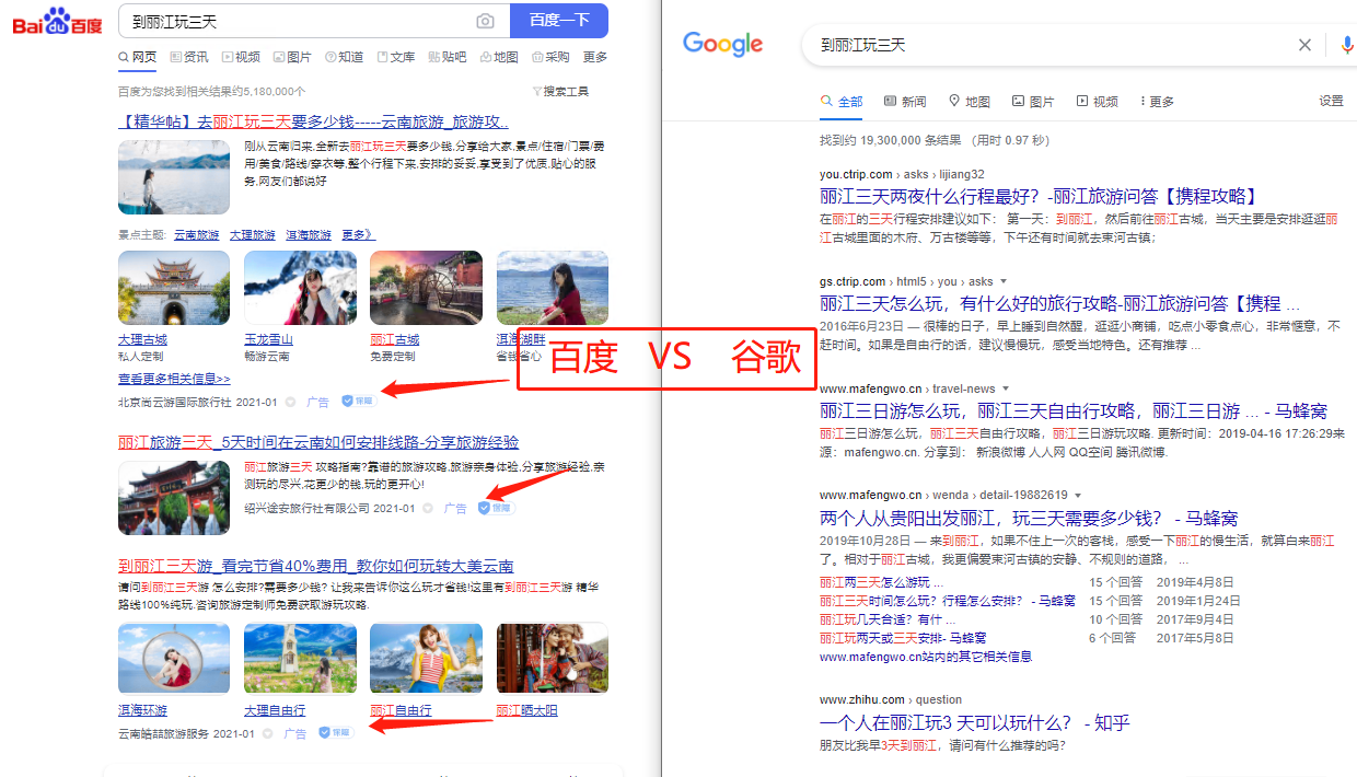 google搜索引擎VS百度搜索